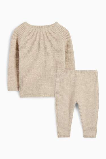 Baby: jongens - Babyoutfit - 2-delig - geribd - beige