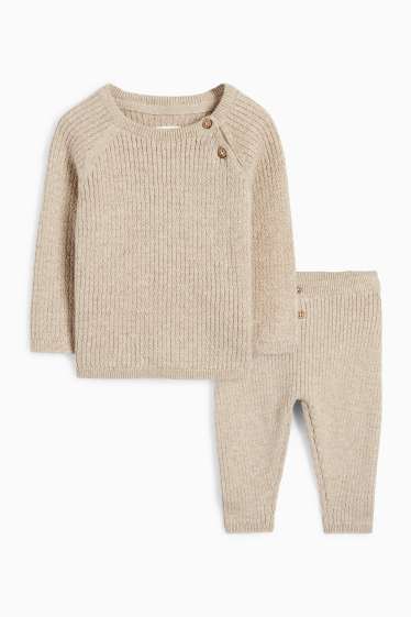 Baby: jongens - Babyoutfit - 2-delig - geribd - beige