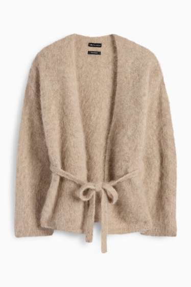 Femei - Cardigan tricotat - amestec de alpaca - bej