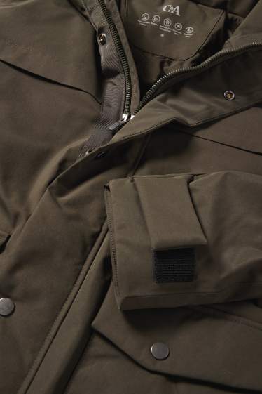 Men - Jacket with hood - lined - waterproof - khaki