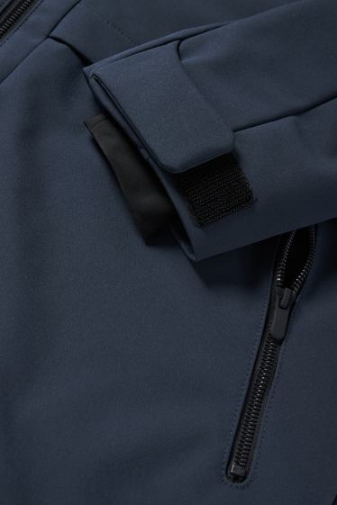 Hommes - Veste à coquille souple avec capuche - finition doublée - finition déperlante - 4 Way Stretch - bleu foncé