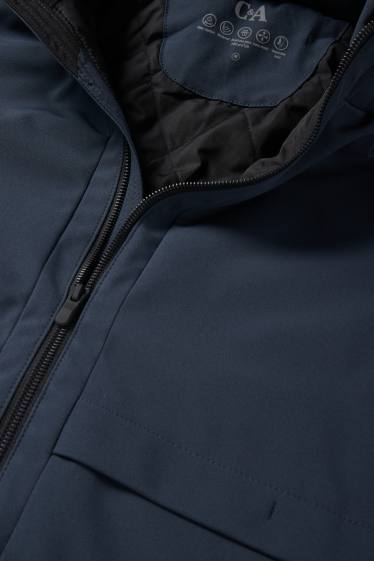 Hommes - Veste à coquille souple avec capuche - finition doublée - finition déperlante - 4 Way Stretch - bleu foncé