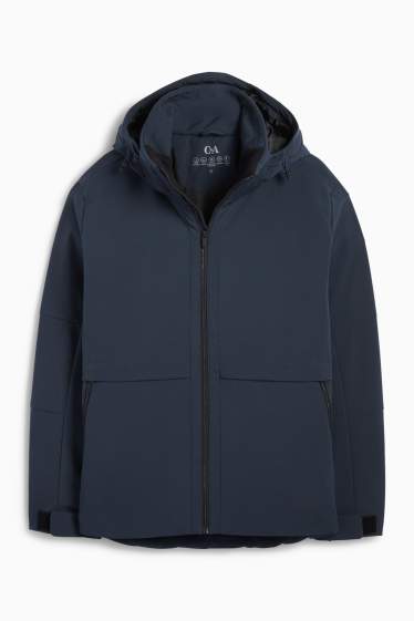 Hommes - Veste à coquille souple avec capuche - finition doublée - finition déperlante - 4 Way Stretch - bleu foncé