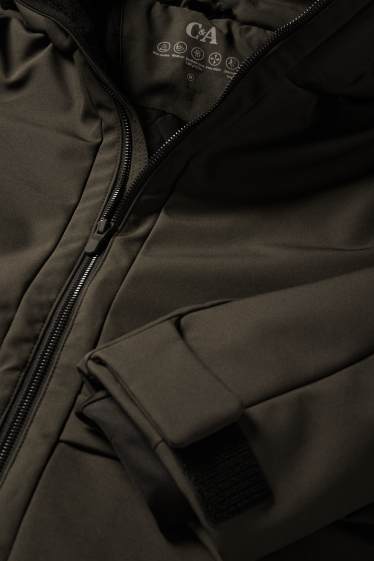 Hommes - Veste à coquille souple avec capuche - finition doublée - finition déperlante - 4 Way Stretch - vert foncé