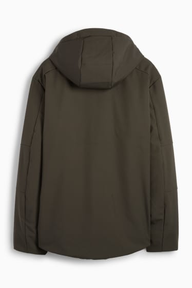 Hommes - Veste à coquille souple avec capuche - finition doublée - finition déperlante - 4 Way Stretch - vert foncé
