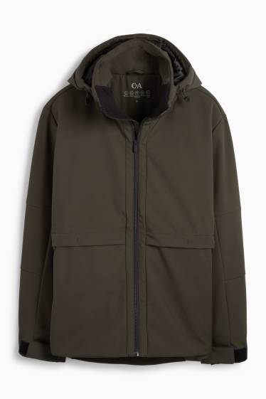 Hommes - Veste à coquille souple avec capuche - finition doublée - finition déperlante - 4 Way Stretch - vert foncé