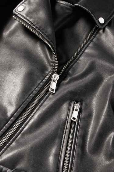 Dames - Bikerjack met ceintuur - imitatieleer - zwart