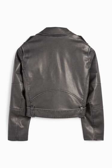 Dames - Bikerjack met ceintuur - imitatieleer - zwart
