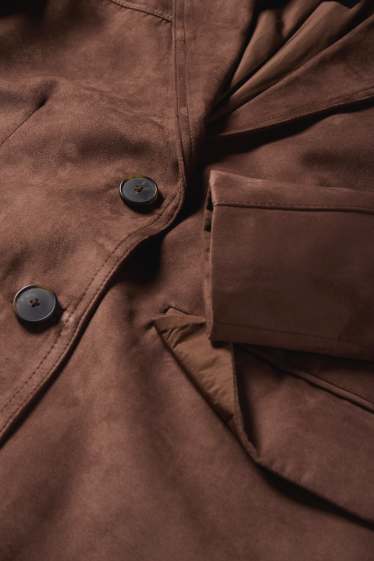 Dames - Lange blazer - regular fit - imitatiesuède - lichtbruin