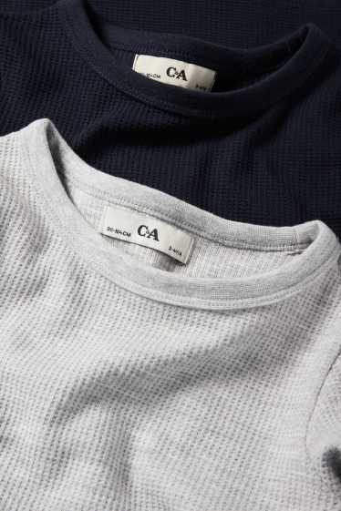 Kinderen: jongens - Set van 2 - thermolongsleeve - met structuur - blauw / grijs