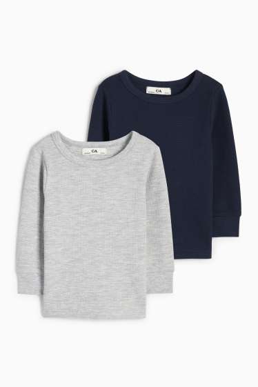 Kinderen: jongens - Set van 2 - thermolongsleeve - met structuur - blauw / grijs