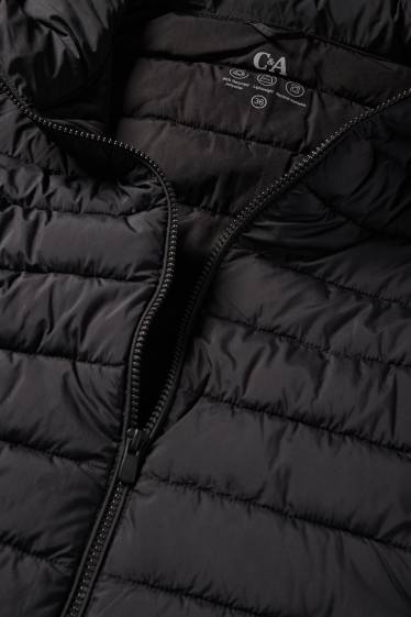 Women - Quilted coat with hood - black