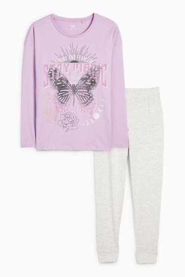 Kinder Mädchen - Schmetterling - Pyjama - 2 teilig - hellviolett