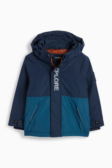 Kinder Buben - Regenjacke mit Kapuze - gefüttert - wasserdicht - dunkelblau