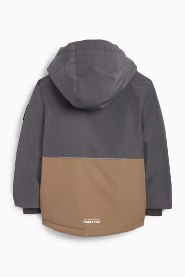 Kinder Buben - Regenjacke mit Kapuze - gefüttert - wasserdicht - dunkelgrau