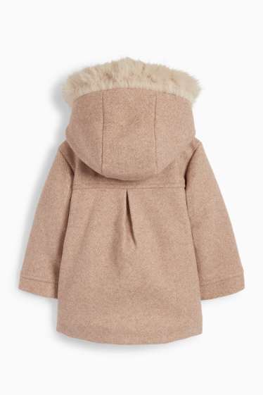 Baby: meisjes - Hart - babyjas met capuchon en rand van imitatiebont - lichtbruin