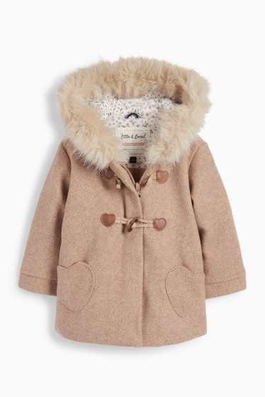 Baby: meisjes - Hart - babyjas met capuchon en rand van imitatiebont - lichtbruin