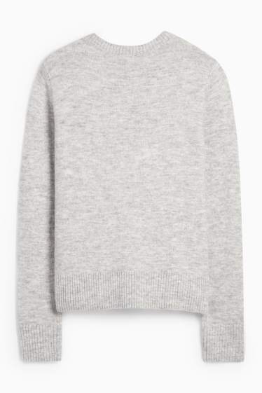 Femei - Pulover din tricot fin - gri deschis melanj