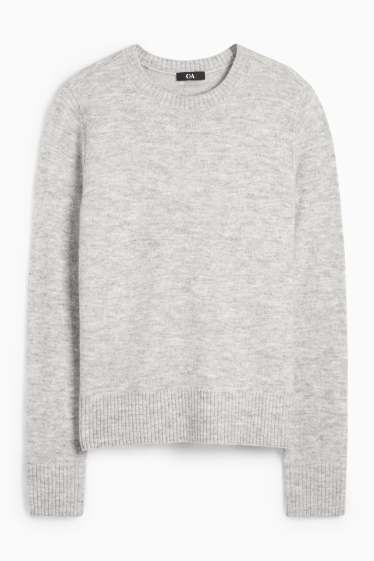 Femei - Pulover din tricot fin - gri deschis melanj