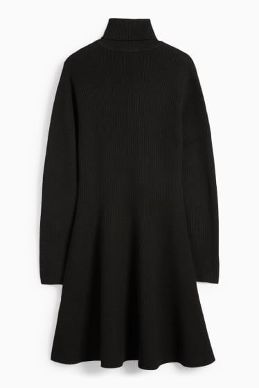 Damen - Strickkleid - gerippt - schwarz