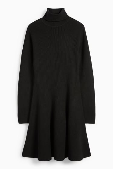 Damen - Strickkleid - gerippt - schwarz