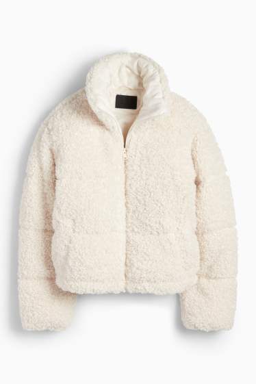 Women - Teddy fur quilted jacket - cremewhite