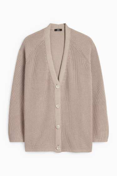 Damen - Strickjacke - gerippt - taupe