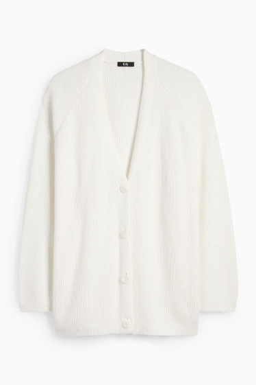 Damen - Strickjacke - gerippt - weiss