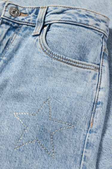 Kinderen: meisjes - Ster - wide leg jeans met strass-steentjes - jeanslichtblauw
