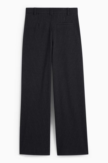 Donna - Pantaloni - vita media - gamba ampia - motivo gessato - blu scuro