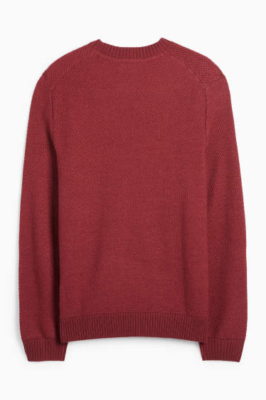 Men - Jumper - textured - dark red