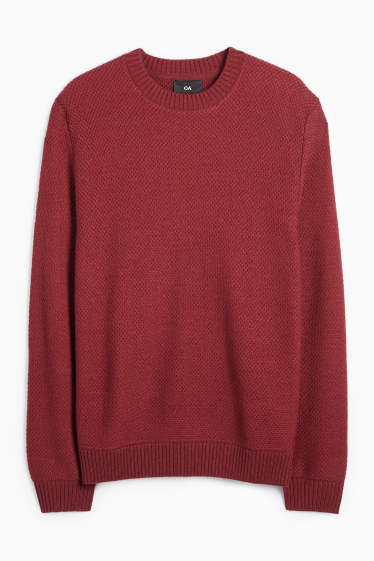 Men - Jumper - textured - dark red