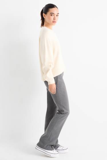 Women - Cloth trousers - mid-rise waist - flared - dark gray