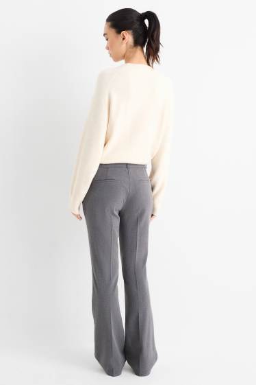 Women - Cloth trousers - mid-rise waist - flared - dark gray