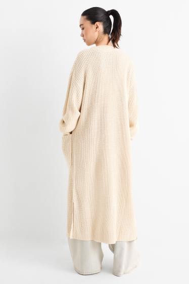 Dames - Lang gebreid vest - geribd - licht beige