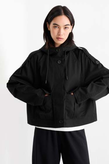 Dames - Korte trenchcoat - zwart