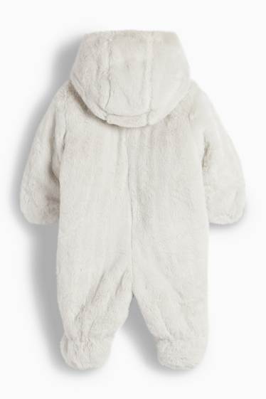 Baby Buben - Baby-Kunstfell-Schneeanzug mit Kapuze - hellgrau