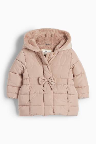 Baby: meisjes - Gewatteerde babyjas met capuchon - lichtbruin