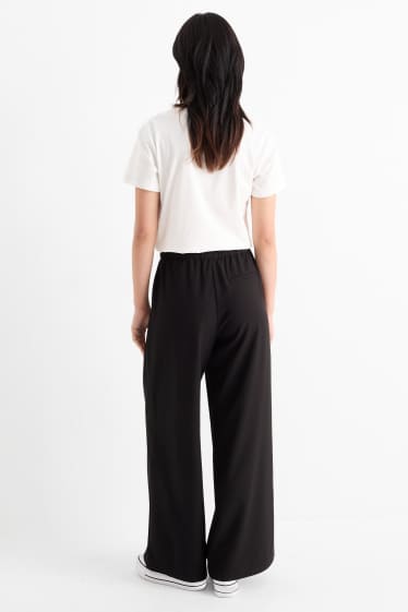Dames - Pantalon - mid waist - wide leg - zwart
