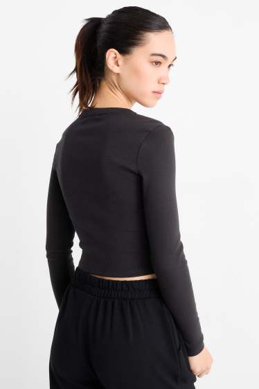Dames - Korte longsleeve - geribd - zwart