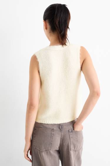 Dames - Gebreid gilet - geribd - crème wit