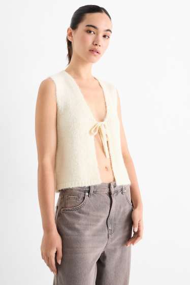 Dames - Gebreid gilet - geribd - crème wit