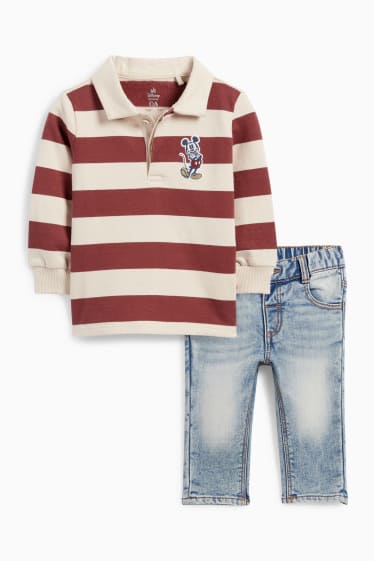 Baby: jongens - Mickey Mouse - babyoutfit - 2-delig - bordeaux