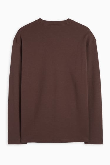 Heren - Longsleeve - met structuur - donkerbruin