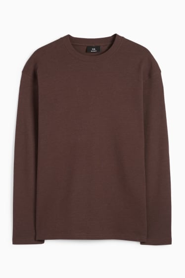Heren - Longsleeve - met structuur - donkerbruin