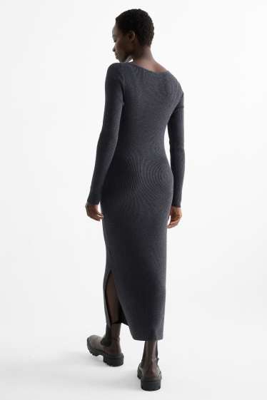 Femmes - Robe Bodycon - finition côtelée - gris foncé