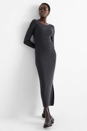 Femmes - Robe Bodycon - finition côtelée - gris foncé