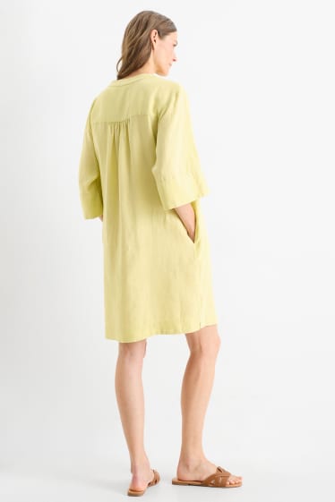 Damen - Leinen-Tunika-Kleid - hellgrün