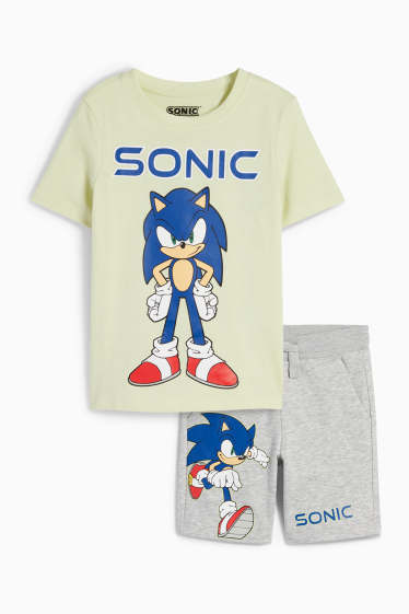 Bambini - Sonic - set - maglia a maniche corte e shorts di felpa - 2 pezzi - verde chiaro