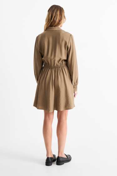Damen - Blusenkleid - hellbraun